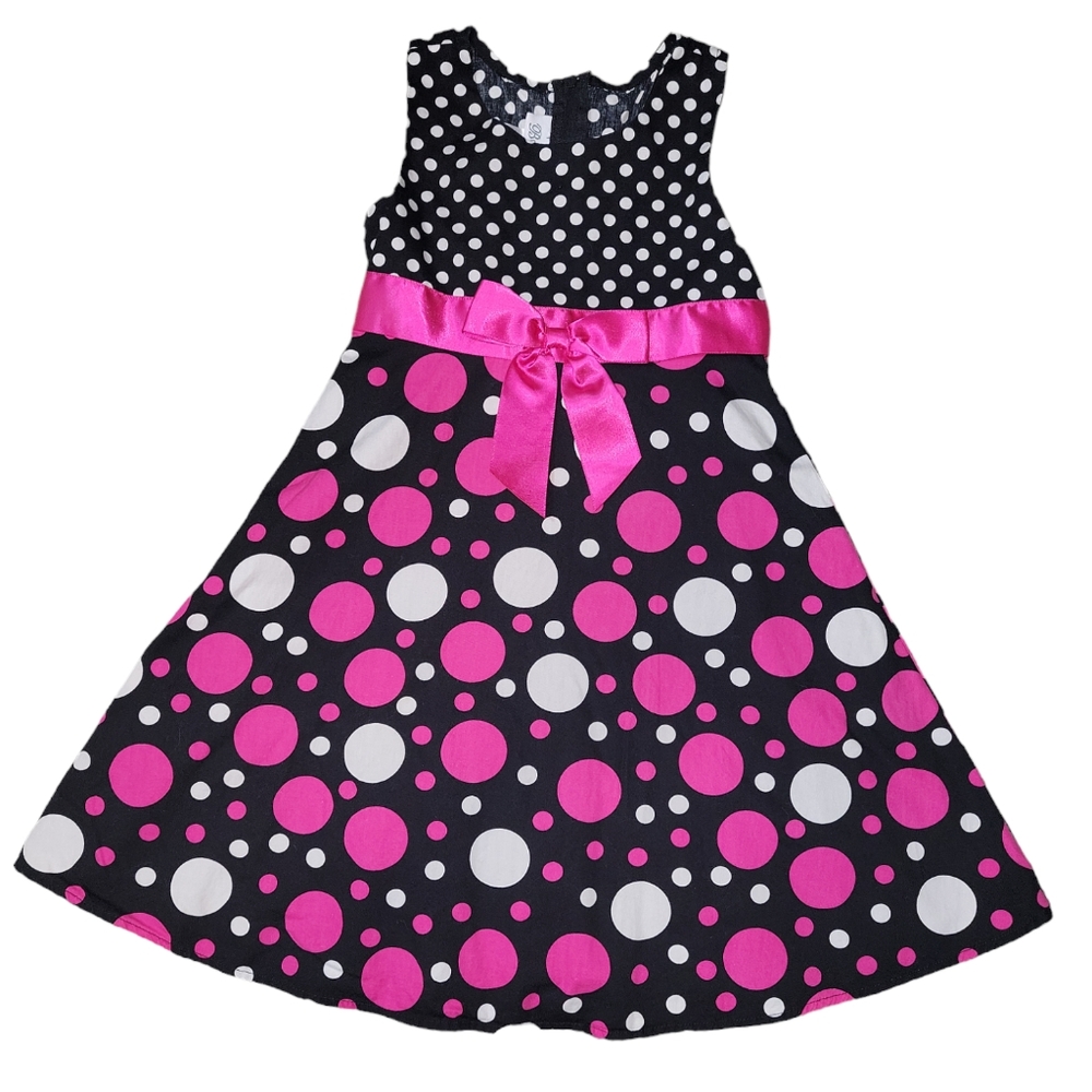 Ashley Ann Girls Polka Dot Party Dress, Black, White & Pink, 5T